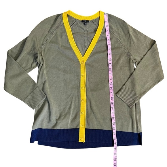 Talbots Olive Green Cardigan with Yellow and Blue Accents Sz XL Petite - Picture 7 of 7